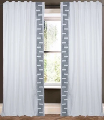 Creative Threads Dolores Curtain Panel White/Silver 100x118” Set of 2 New $800 - Image 1 of 4