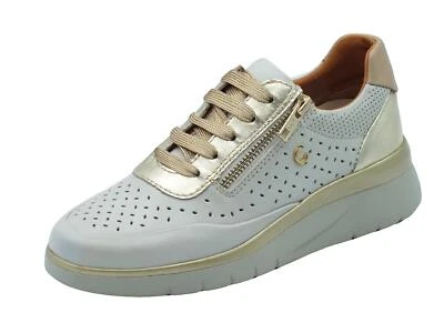 Cinzia Soft IV816953 Snow White Scarpe Confort per Donna in pelle traforata con - Immagine 1 di 3
