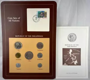 REPUBLIC OF THE PHILIPPINES COIN SETS OF ALL NATIONS ( 7 UNC COINS & STAMP ) - Picture 1 of 5