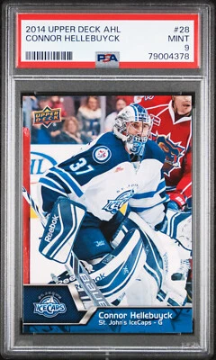 2014-2015 UD Upper Deck AHL 28 Connor Hellebuyck PSA 9 Mint MT RC Rookie Card NQ - Image 1 of 2