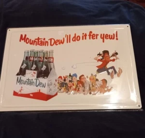Letrero de metal Mountain Dew publicidad troquelada estilo vintage - Imagen 1 de 7