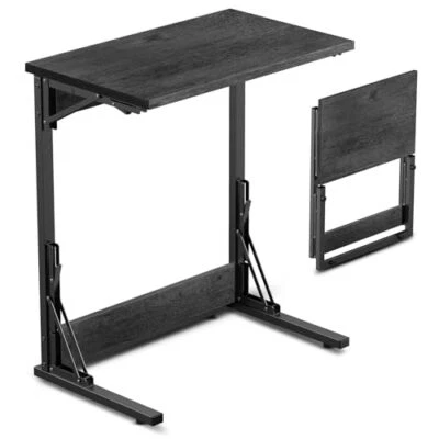 24" Folding C Shaped End Table, Small Sofa Side Laptop Desk, Couch Gray 1 Pcs - Image 1 of 4