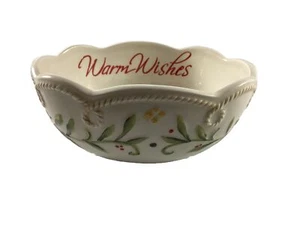 FITZ AND FLOYD Warm Wishes Sentiment Bowl Christmas Holiday 2010 6.5” x 5” EUC - Picture 1 of 6