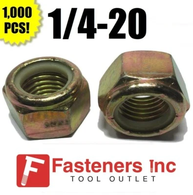 REDDING FASTENERS (Qty 1000) 1/4-20 Grade 8 Nylon Insert Lock Nuts Nylock Yellow Zinc Plated
