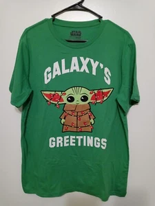 T-shirt ufficiale Star Wars Baby Yoda Galaxys Greetings verde misto cotone taglia L - Foto 1 di 4