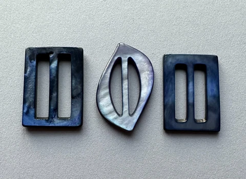 3 Antique Vintage Carved Dyed Mother of Pearl Slides/Buckles Cover