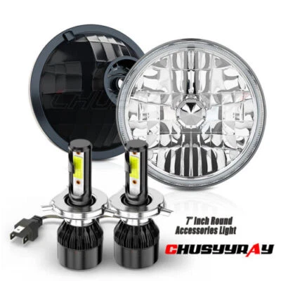 7"INCH LED Head Lights Lamps H4 Pairs Set For Jeep CJ7 1976-1986 — 第 1/4 张图片