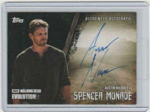 WALKING DEAD EVOLUTION AUSTIN NICHOLS/SPENCER MONROE AUTOGRAPH CARD #/50!! A-ANI