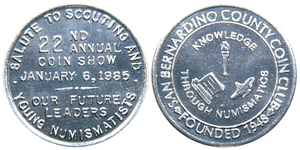 CALIFORNIA, 1985 San Bernardino Coin Club Medal, Scouting & Young Numismatists - Picture 1 of 5