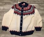 Vtg Icelandic Hand Knit Wool Abstract Pattern Sweater Metal Button Cardigan LG