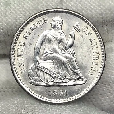 1861 H10C Seated Liberty Half Dime ||| GEM BU++ Blast White, Uncirculated!! - Image 1 of 4