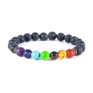 Bracelet Chakra Healing Beads Lava Natural Reiki Stone 7 8mm Gemstone Meditation - Picture 1 of 5