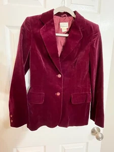 VTG Plymouth Velvet Blazer Women’s Size 8 Made in Japan 100% Cotton Burgundy - Picture 1 of 14