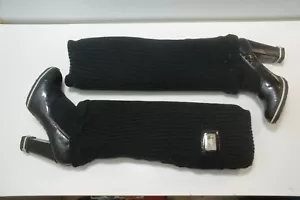 Dolce Gabbana Patent Leather Knit Sock Ower Knee Heel Boots 38.5 - Picture 1 of 5