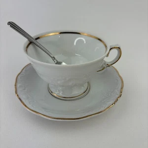 Wawel Casa Oro Footed Demitasse Tea Cup & Saucer Embossed Fine China Poland - Picture 1 of 13