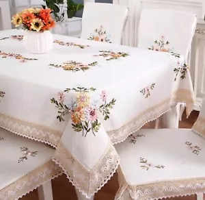 More details for vintage style embroidered table cloth | hand ribbon embroidery