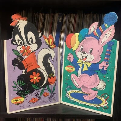 Lote de 2 rompecabezas de bandeja infantil con incrustaciones peludas Sta-N-Place juguete Rite construido de colección Foto 1 de 4