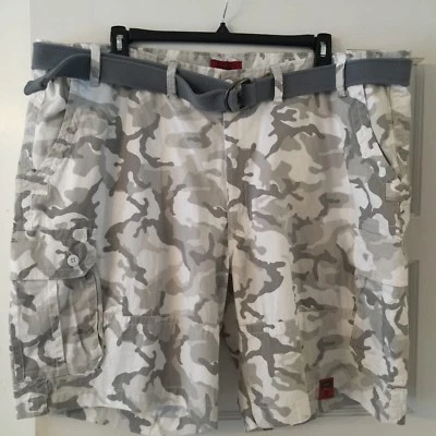 Pantalones Cortos Carga Foundry Hombre Talla Grande 46W Camuflaje Blanco y Gris Flexible con Cinturón Foto 1 de 4