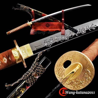 Handmade Full Tang Sharp Sword Plum Blossom Engraved Japanese Samurai Katana - Image 1 of 4