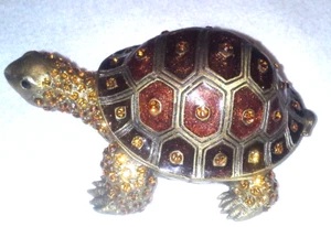 Caja de baratija de tortuga pequeña Department 56 de diamantes de imitación ámbar única joya IOB - Imagen 1 de 8