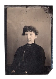 1870s Victorian Mourning Lady in Black 1/6 Plate Tintype Sparce Studio - Picture 1 of 4