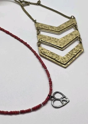 Lote Collar SILPADA Rojo Heishi Cuentas 925 Paz Corazón Colgante Chevron Tono Dorado Foto 1 de 4