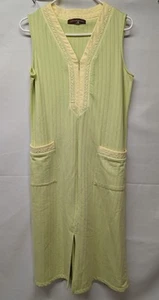 Vintage Stan Herman Women's Med. Sleeveless Zip Robe Lime Green Pockets READ - Picture 1 of 7