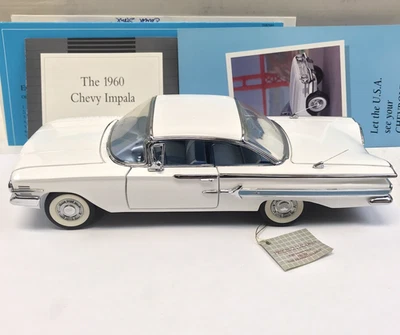 Franklin Mint 1960 Chevrolet Impala Sport Coupe White 1:24 Scale w/ Box & Papers - Image 1 of 4