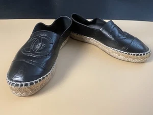 Chanel Lambskin Leather Black Espadrilles - Picture 1 of 6