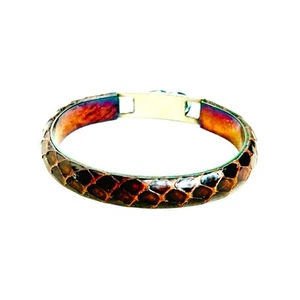 Vintage Italian Leather Wrapped Hinged Bangle Bracelet  - Picture 1 of 4