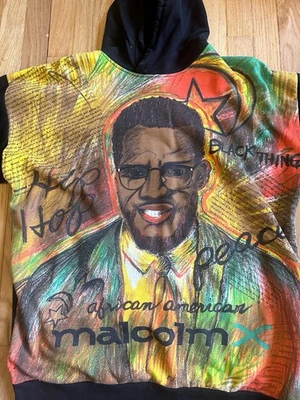 vtg 90s Malcolm X hoodie shirt Rap Tee hiphop spike lee black history AOP - Image 1 of 4