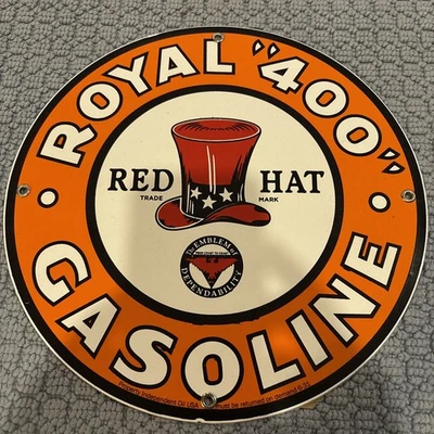 Letrero de porcelana Royal 400 coche gasóleo camión gasolina sombrero rojo letrero de garaje Foto 1 de 4