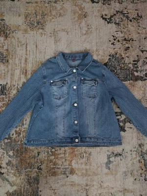 Chaqueta vaquera vintage años 80 Gitano texturizada a rayas para mujer 26W Foto 1 de 4