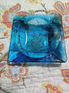 Vintage Anchor Hocking MCM Square Cobalt Blue Glass Ashtray Art Deco - Picture 1 of 3
