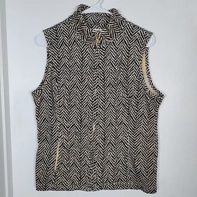 Charter Club Women's M Zip Vest Sweater/Fleece Quilted Lined Black Beige Warm - Image 1 of 4