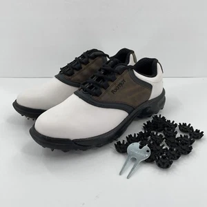 Zapatos de golf Footjoy GreenJoys 45516 con clavos para hombre 8,5 M blanco marrón silla de montar con cordones - Imagen 1 de 12