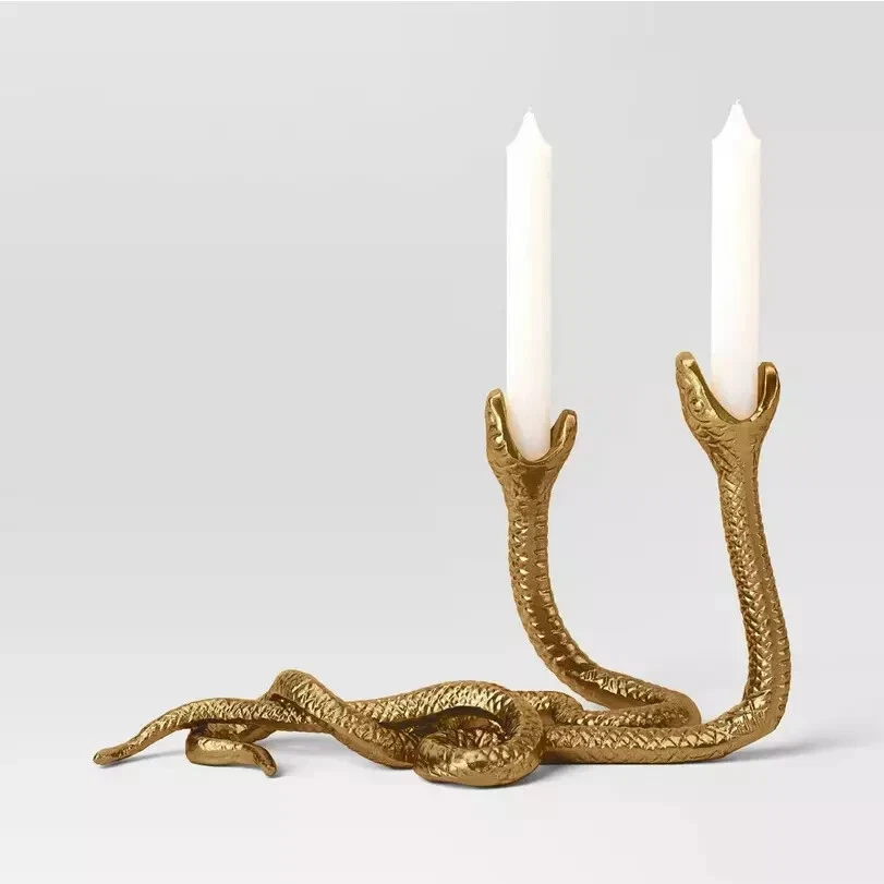 NEW! Threshold Brass Style Gold Aluminum Double Snake Taper Candle Stick Holders - Image 1 of 4