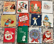 LOT 12 VTG CHRISTMAS CARDS DIE CUT FOIL EMBOSSED 1950’S USED FUN SANTA SNOWMAN