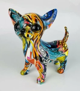 Multicolour Colourful Graffiti Sitting Puppy Dog Sculpture Ornament Chihuahua gi - Picture 1 of 9