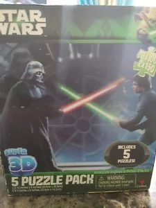 Super 3D NUEVO Star Wars 5 Puzzle Pack 4x 6"" x 9"" + 1 12"" x 9"" bolsas de piezas SIN ABRIR - Imagen 1 de 6