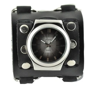 Nemesis Black Sunray Watch with Black Wide Detail Leather Cuff Band - Picture 1 of 3