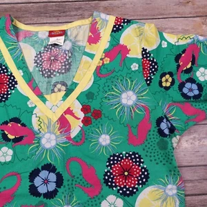 Dickies Small Scrub Top Green Seahorse Floral - Picture 1 of 5