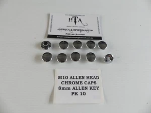M10 CUBIERTAS DE PERNOS ALLEN TAPAS DE PERNOS TRAJE DE CROMO M10 HILO 8mm LLAVE HEXAGONAL.....Paquete de 10 - Imagen 1 de 9
