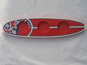 Surfs Up Surfboard Triple Votive Candle Holder Painted Wood Red Blue White NEW - Picture 1 of 4