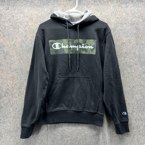 VETEMENTS Felpa con cappuccio nera Champion uomo piccolo adulto pullover cotone mimetico vintage