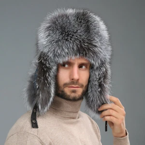 Men's Real Fox Fur Russian Hat Trapper Ushanka Cossack Warm Ski Furry Cap Winter - Picture 1 of 27