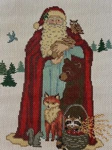 Precious Vintage Woodland Santa Needlepoint Canvas 13m Fox, Bear, Owl, Raccoon - Picture 1 of 8