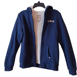 Lucky Brand Navy Blue sherpa zip up Hoodie jacket juniors Large 14/16 Or XS - Picture 1 of 8