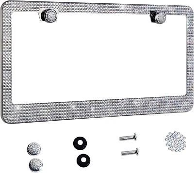 Cubierta de marco de matrícula de acero inoxidable con estrás de diamantes de cristal blanco MSS J Foto 1 de 4