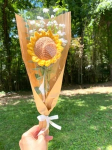 Sunflower Crochet Bouquet, Handmade Crochet Sunflower Gift, Gift Party Favor. - Picture 1 of 3